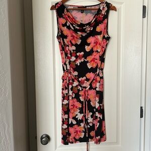Dana Buchman Black and Coral Floral Dress